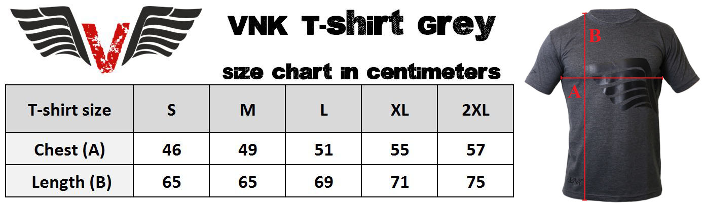 VNK T-shirt Grey size chart
